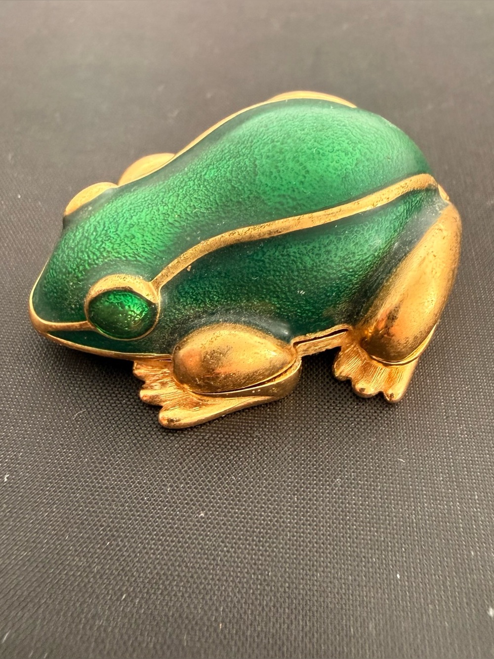 Vintage Estee Lauder Green Enamel Gold Frog Solid Perfume Compact EMPTY